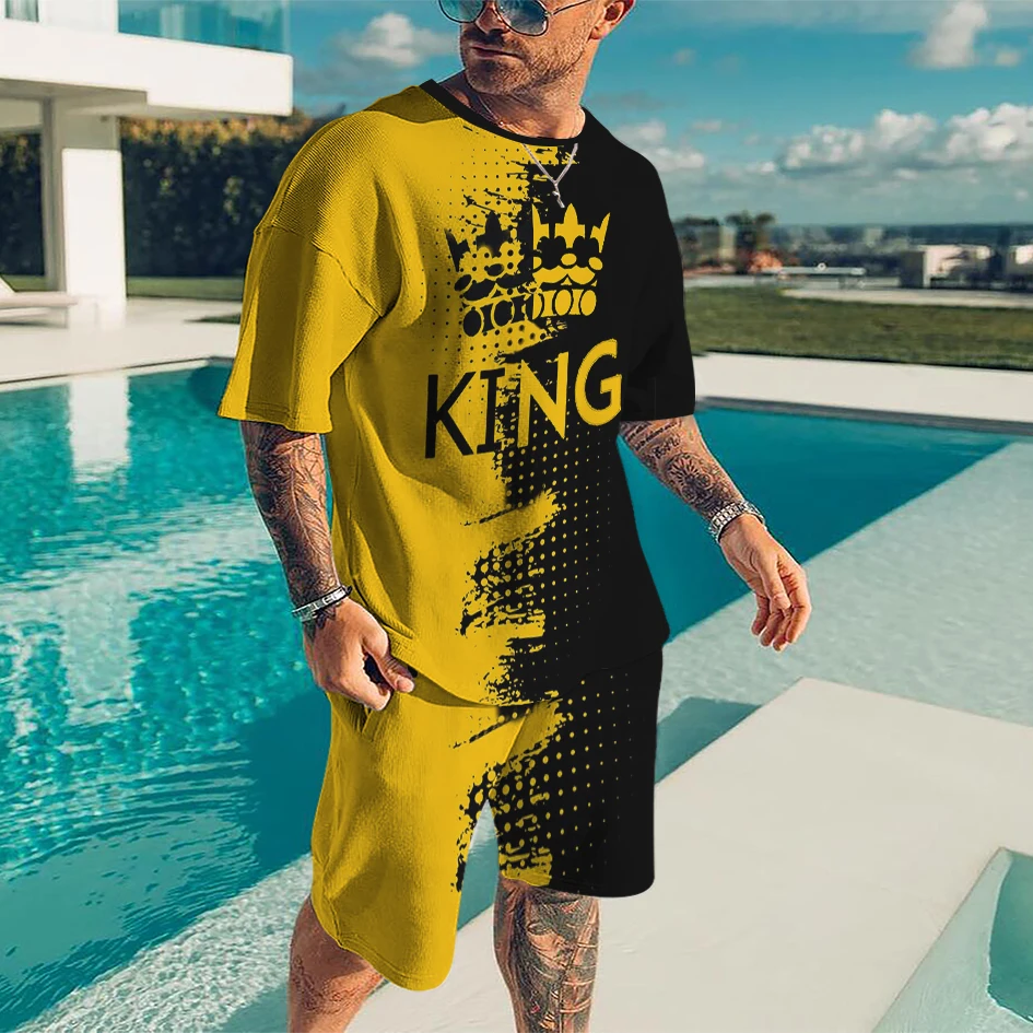 

Summer King Series Jogging Suit Men Tracksuit Set 3D Digital Printing T-shirt 2 Piece Men's Trendy Casual Short Dating Clothes