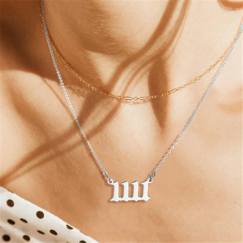 

1111 Angel Number Wish Necklace Stainless Steel Jewelry for Woman Birthday BFF Gift Four Digit Angel Number Necklace 2222, 7777