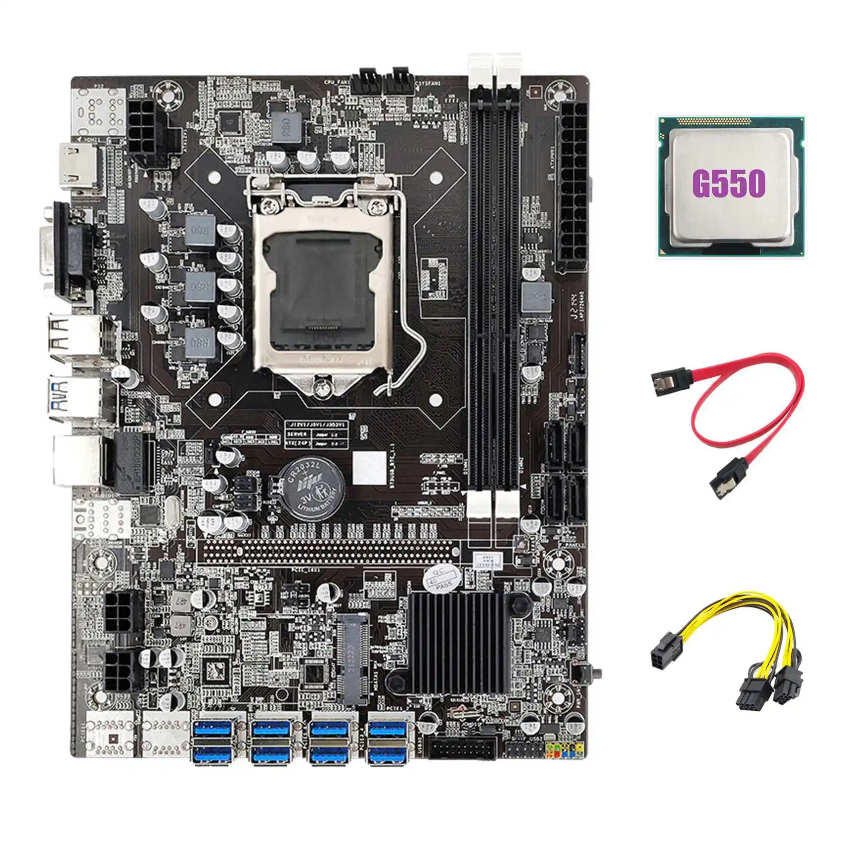 B75 ETH Mining Motherboard 8XPCIE USB Adapter+G550 CPU+6Pin to Dual 8Pin Cable+SATA Cable LGA1155 B75 Miner Motherboard