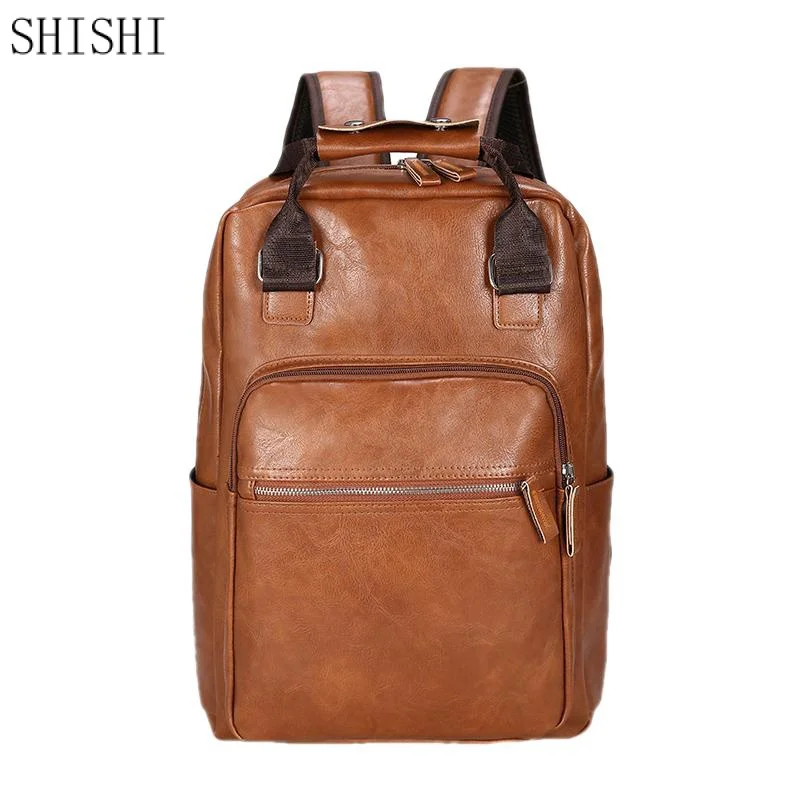 

High Quality Luxury Leather Men Backpack Male High Capacity Laptop Bag Casual Schoolbag For Teenagers Boys