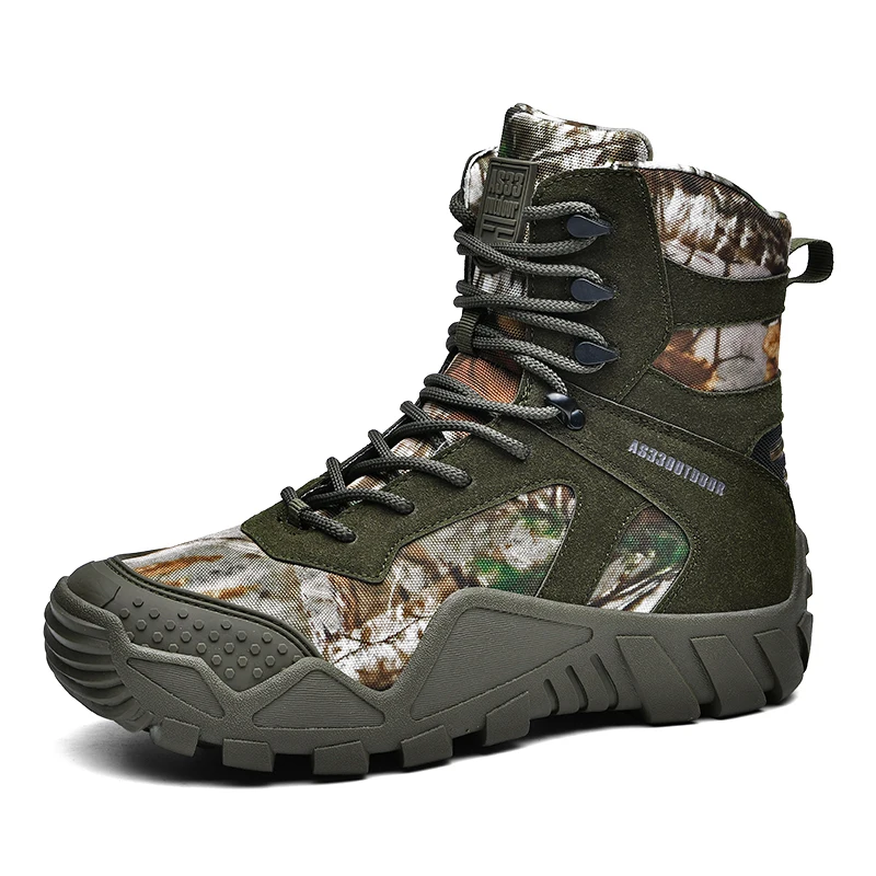 HIKEUP Men‘s Winter Boots Outdoor Wild Practice Field Combat Military Sport  Men Walking Shoes Warm Trekking Leather Boots