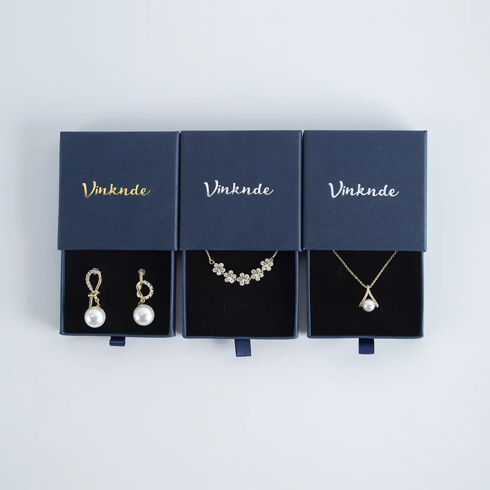 100pcs Custom Small Blue Paper Cardboard Ring Earrings Bracelet Drawer Packaging Jewelry Box Luxury Gift Boxes With Logo Printed