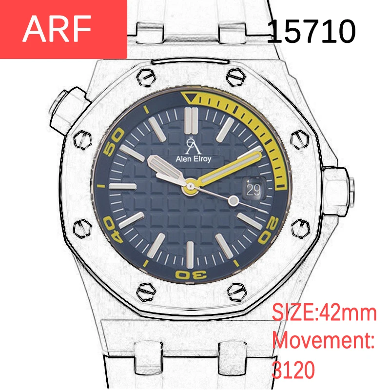 

Mens Automatic Top Luxury Brand watch 42mm 15710 Blue dial Rubber strap 3120 movement 904L sprots watches