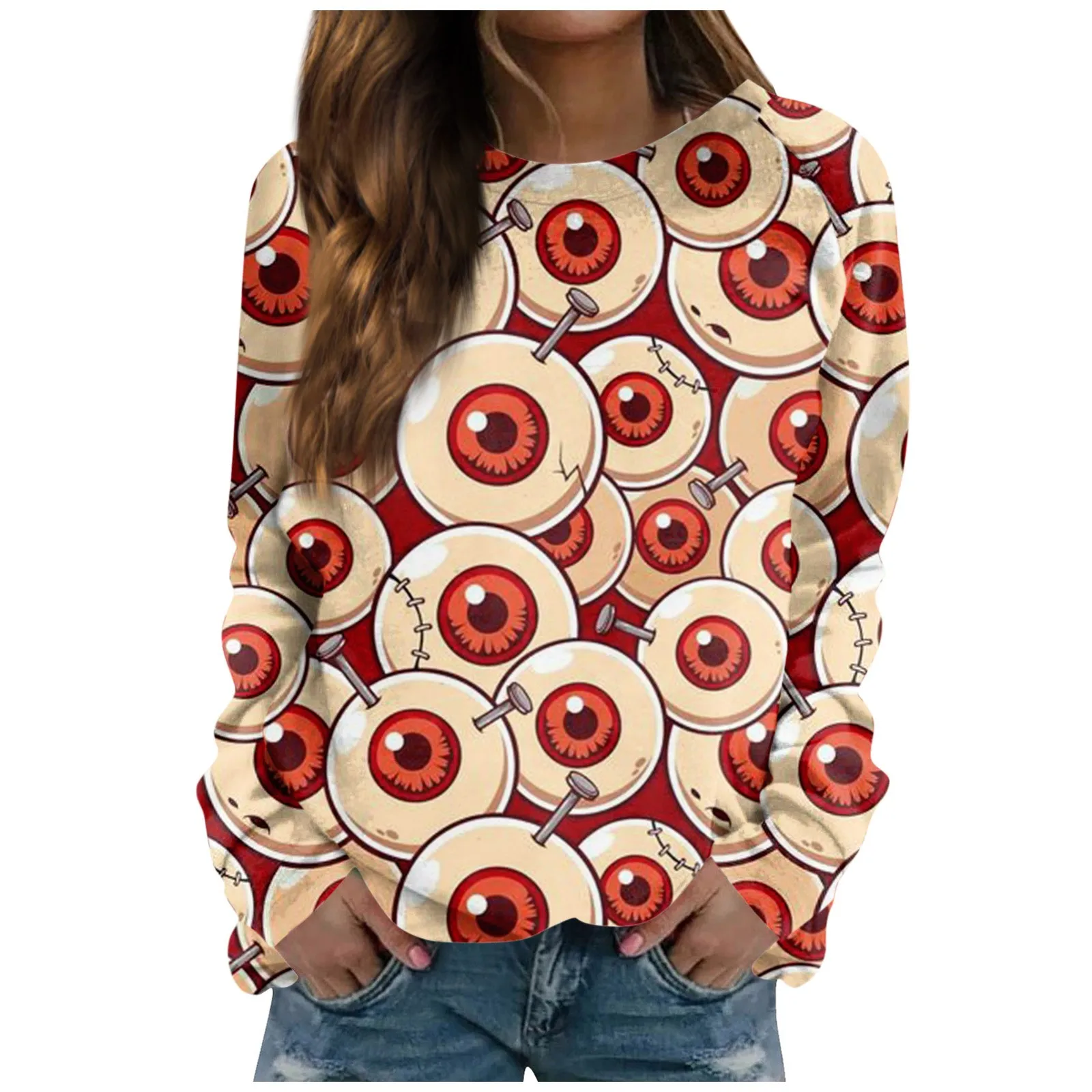 

Blouse For Women Festival Fashion Halloween Eyeballs Printed Pattern Long Sleeve Women Blouse Clothes For Women Vestidos