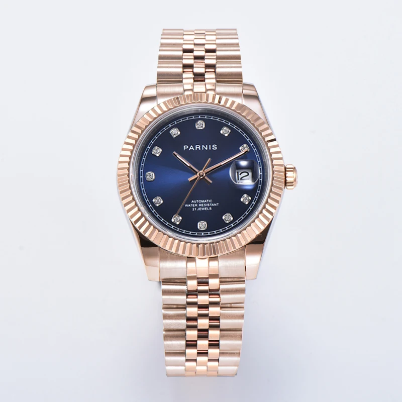 

New Fashion Parnis 39.5mm Rose Gold Automatic Mechanical Men's Watches Calendar Sapphire Glass Luxury Watch For Men reloj hombre