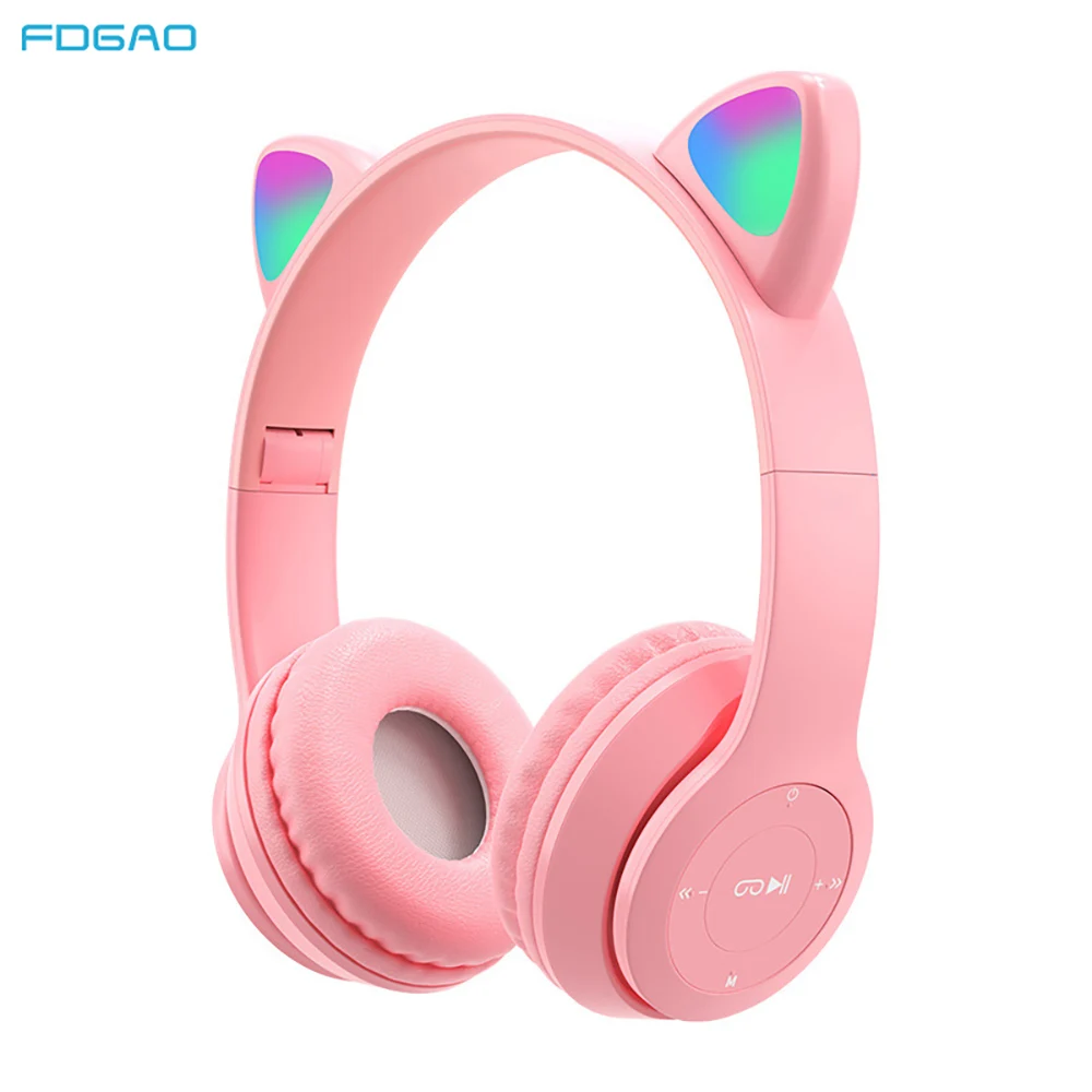Cute Cat Ears Wireless Headphone Bluetooth Headset Stereo Foldable Earphone with Microphone Music Kid Girl Gift Support TF Card
