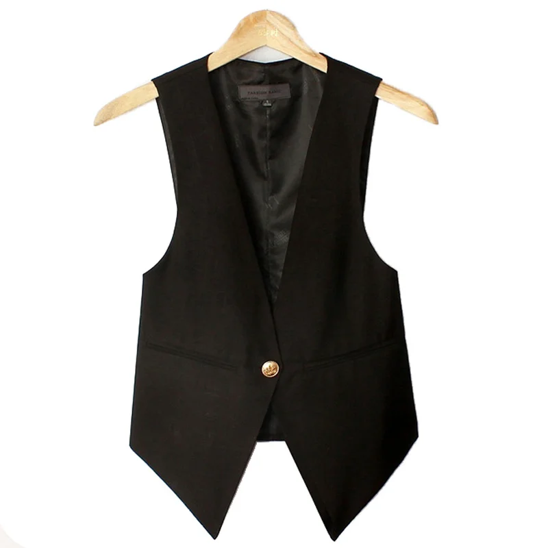 

#0726 Black Office Vest Women Single Buttons Sexy Short Vest Coat Female Slim Elegant V-neck Korean Fashion Woman Vest Waistcoat