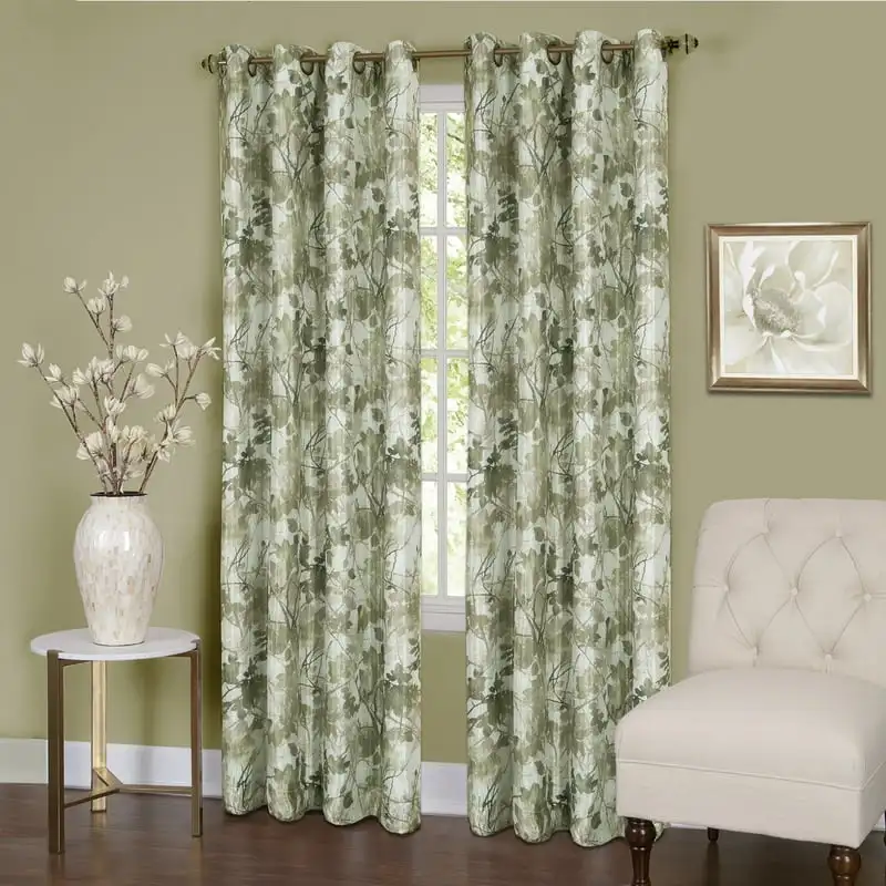

Room Darkening Lined Grommet Window Curtain Set, 50 in x 63 in, Floral Green
