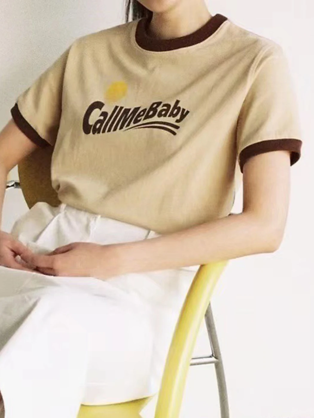 

2022 Summer Letter Print Casual T Shirt Top Women Patchwork Round Neck Short Sleeve Tee Tops Simple Fashion Casual T-shirts