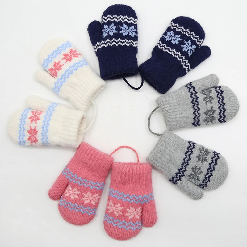 

Winter Kids Gloves New Children's Small Snowflake Wool Thick Warm Knitted Mittens Newborn Baby Gloves Mittens