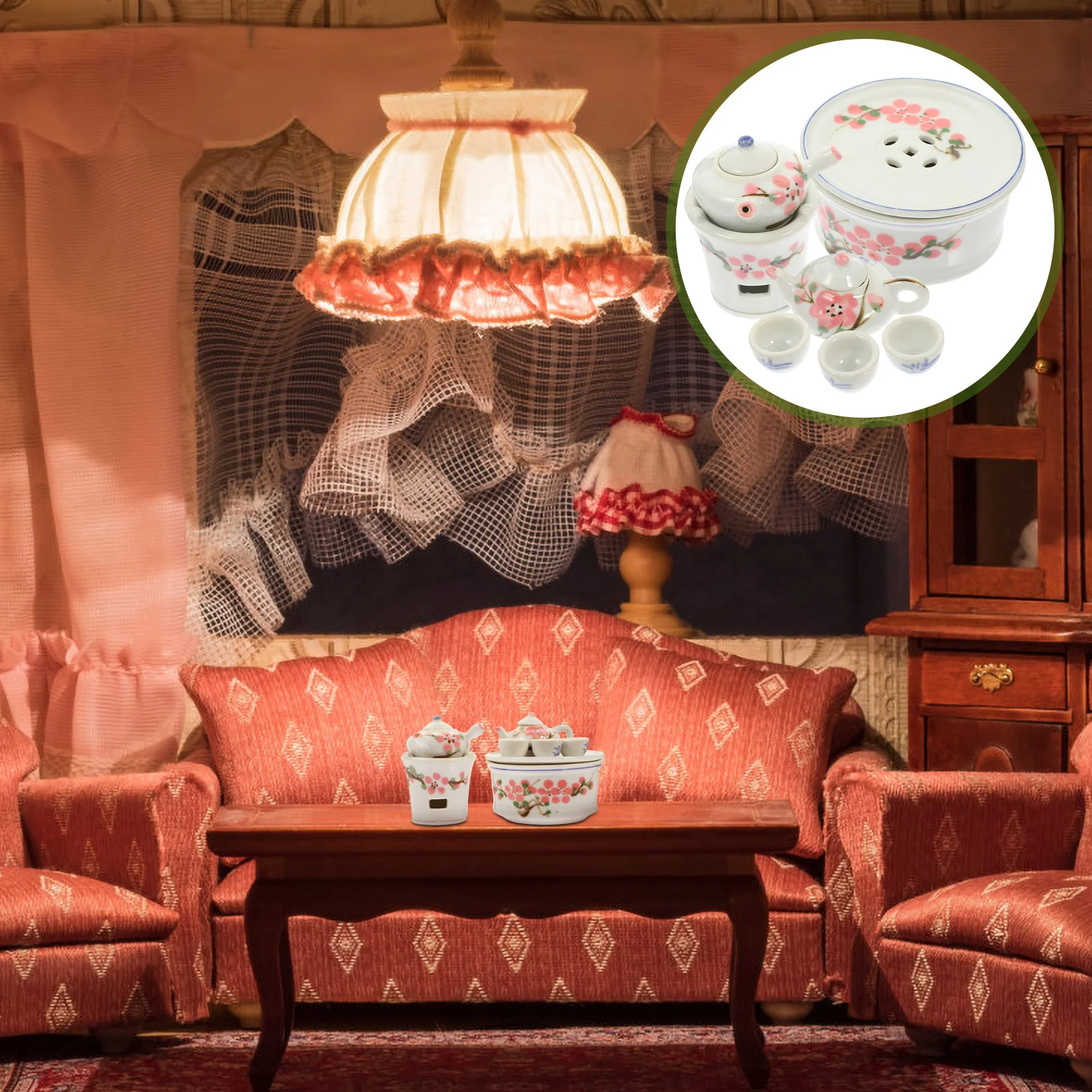 

Tea Sets Cup Miniature 12 Mini Set Scale Toy Toddlers Decorations House Accessories Kitchen Teaware Flowers Supplies Toys Teapot