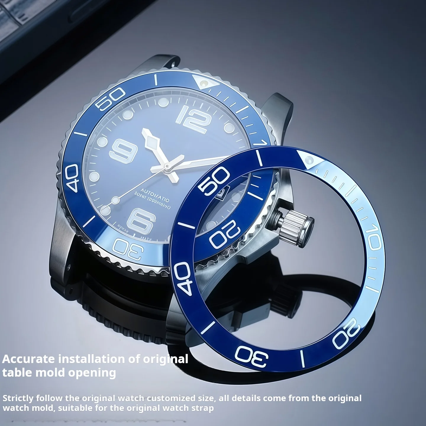 Фото Керамический безель с люминесцентной вставкой для Longines Conquest Hydroconquest 39*31.2 или 40.6*32. Вставка для безеля 4 мм, черная, зеленая, синяя №4