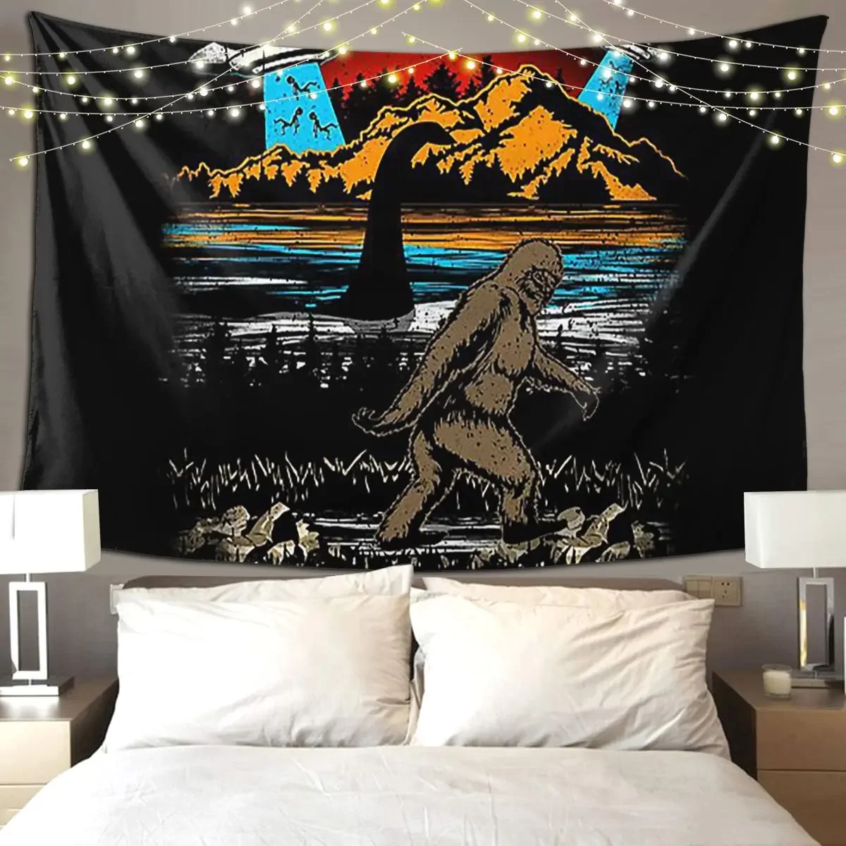 Настенный гобелен с изображением Лох-неса монстра снежного инопланетянина