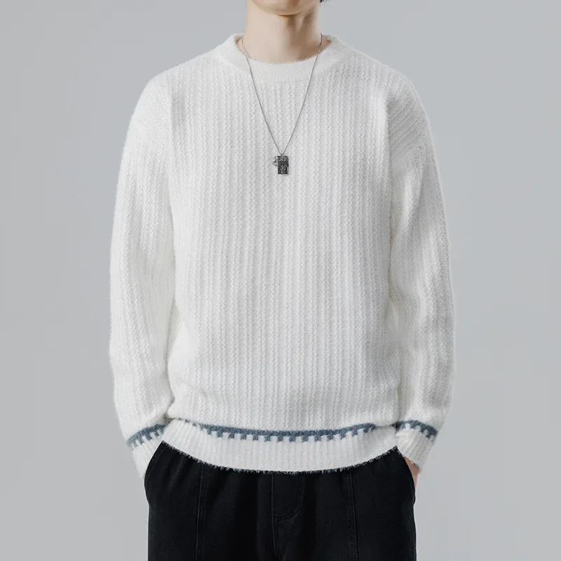 Осень/зима новый мужской вязаный свитер модный пуловер с круглым вырезом из