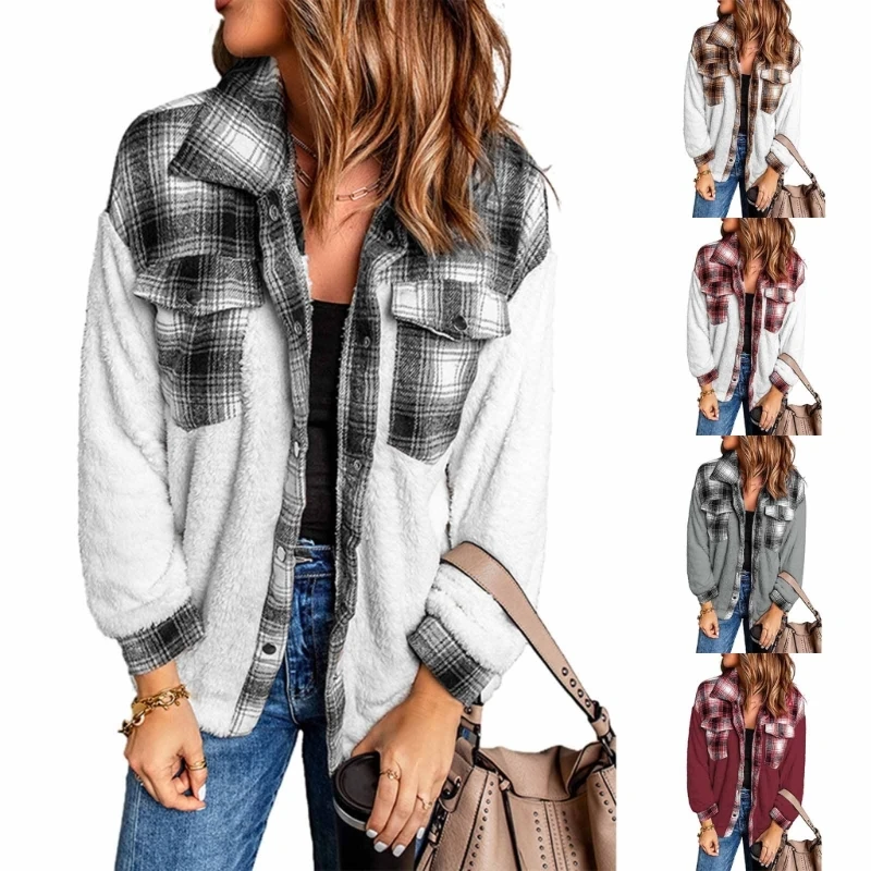 

Женская клетчатая куртка на пуговицах, пальто, верхняя одежда с лацканами, осеннее пальто, Прямая доставка