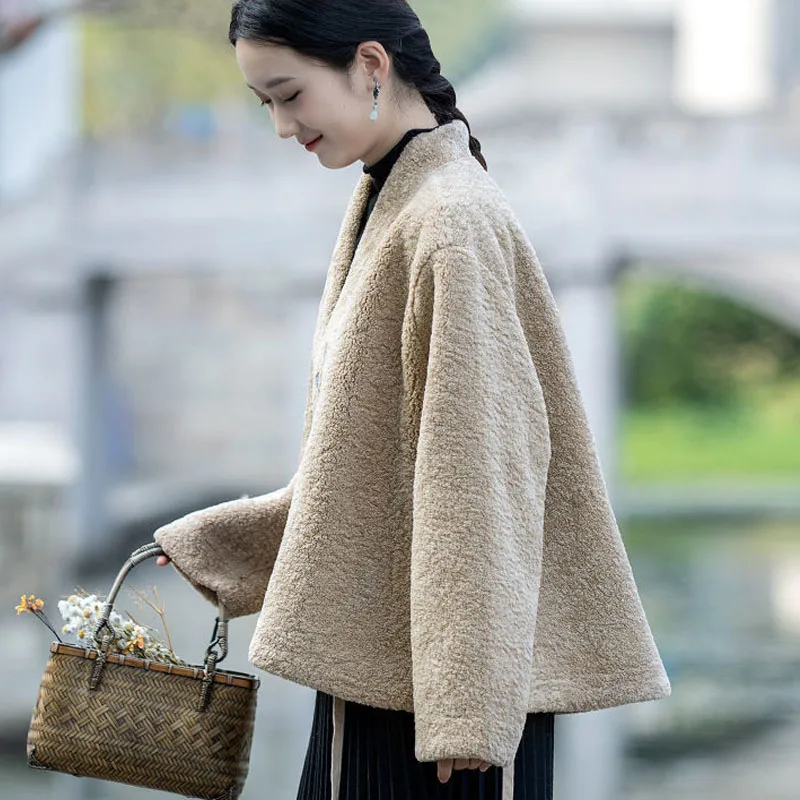 Parka Women's Slim Coats Jackets 2022 Winter Lamb Cashmere Cotton-Padded Splicing Embroider Chinese style Skinny Parkas Woman
