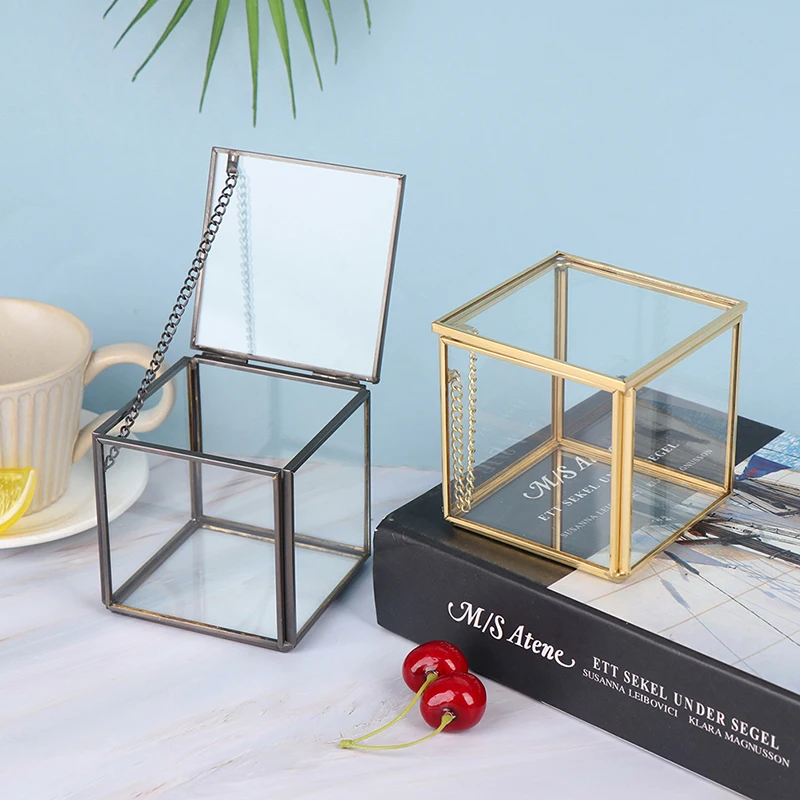 Geometrical Shape Glass Clear Jewelry Storage Box Flower Room Ring Box Ring Organizer Holder DIY Delicate Wedding Decoration images - 6