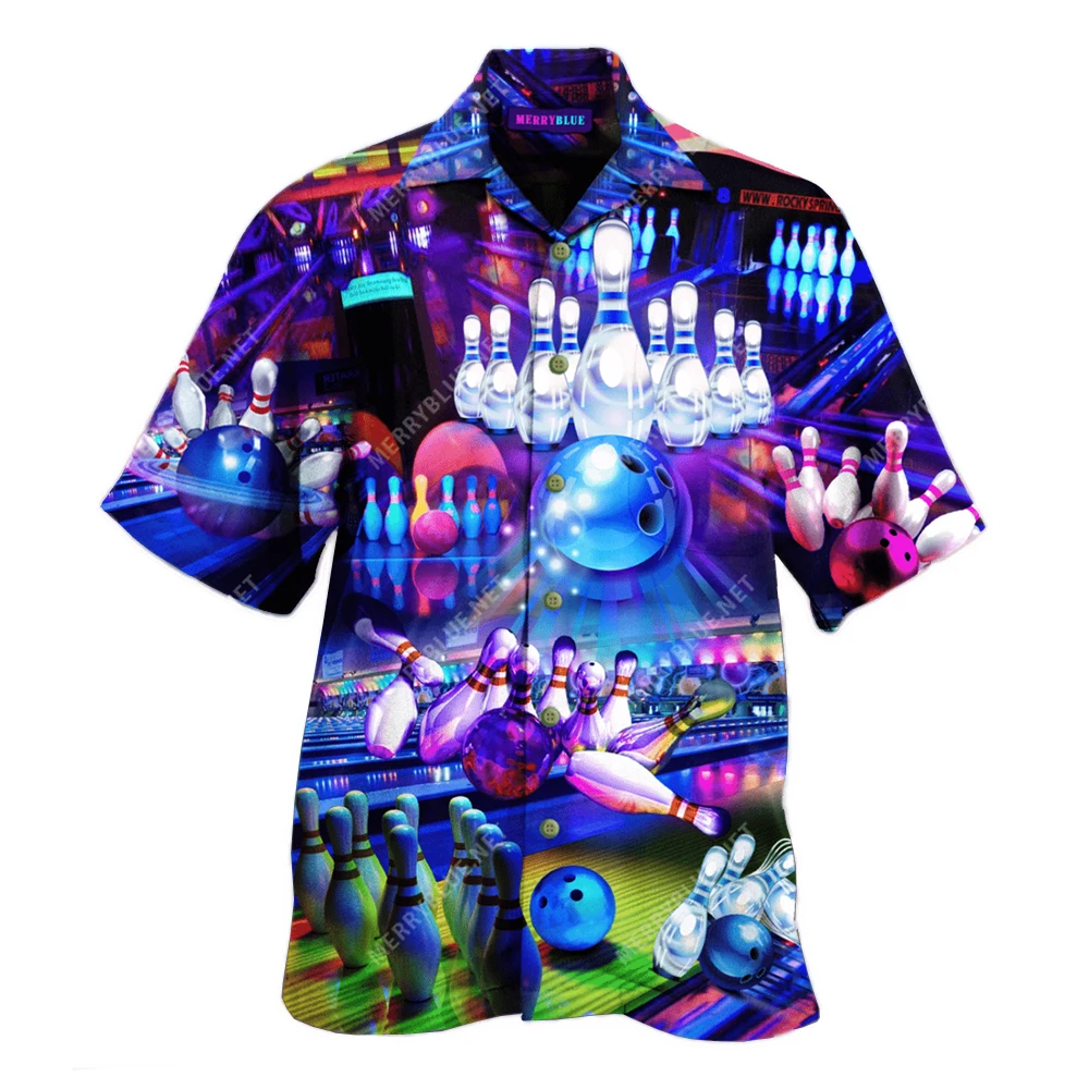 2022 Loose and breathable bowling print 3D fashion cool Hawaiian shirt beach party clothing short sleeved summer shirt