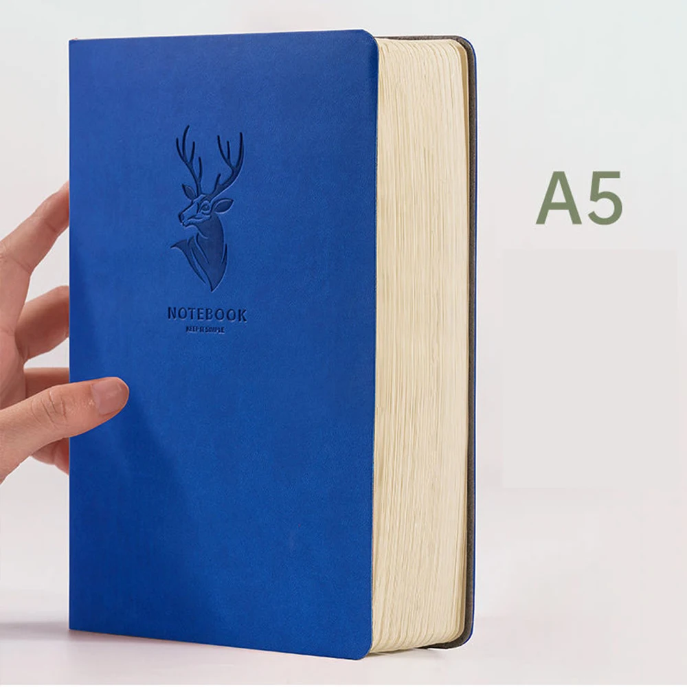 

Super Thick! 416 Pages Leather Deer Notebook A5 Daily Notebook Business Office Daily Work Notepad for 1-2 Years Writing As Gift