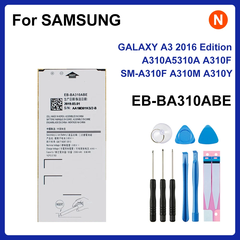 

SAMSUNG Orginal EB-BA310ABE 2300mAh Battery For Samsung GALAXY A3 2016 Edition A310 A5310A A310F SM-A310F A310M A310Y +Tools