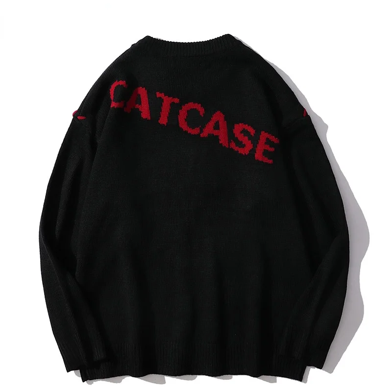 Harajuku Love Pattern Embroidery Knitted Sweater Men Letter Punk Rock Black Red Gothic Vintage Sweater Women Cute Pullover