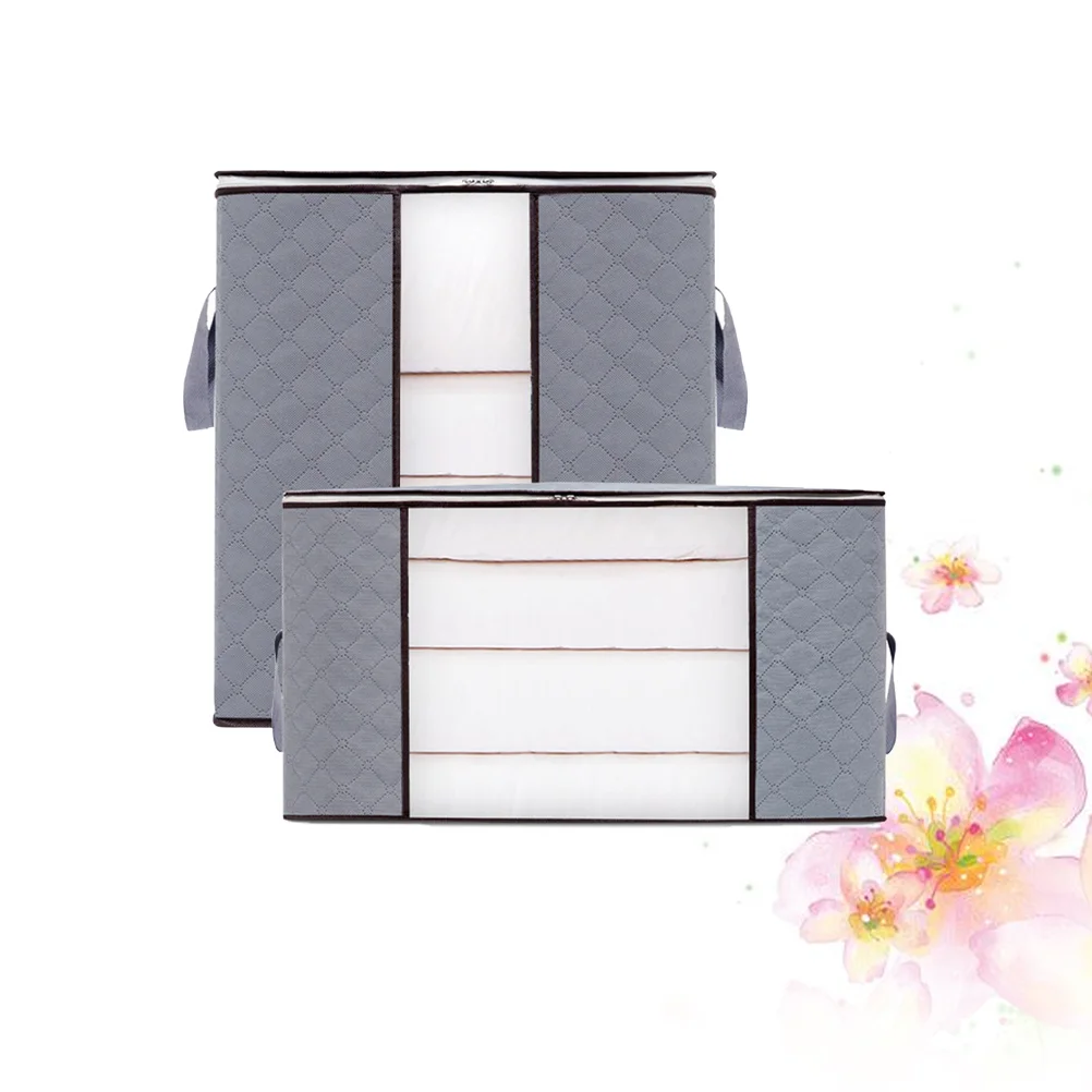 

2PCS Nonwoven Closet Storage Bag Closet Box Pouches for Clothes Blanket Quilt (Grey)
