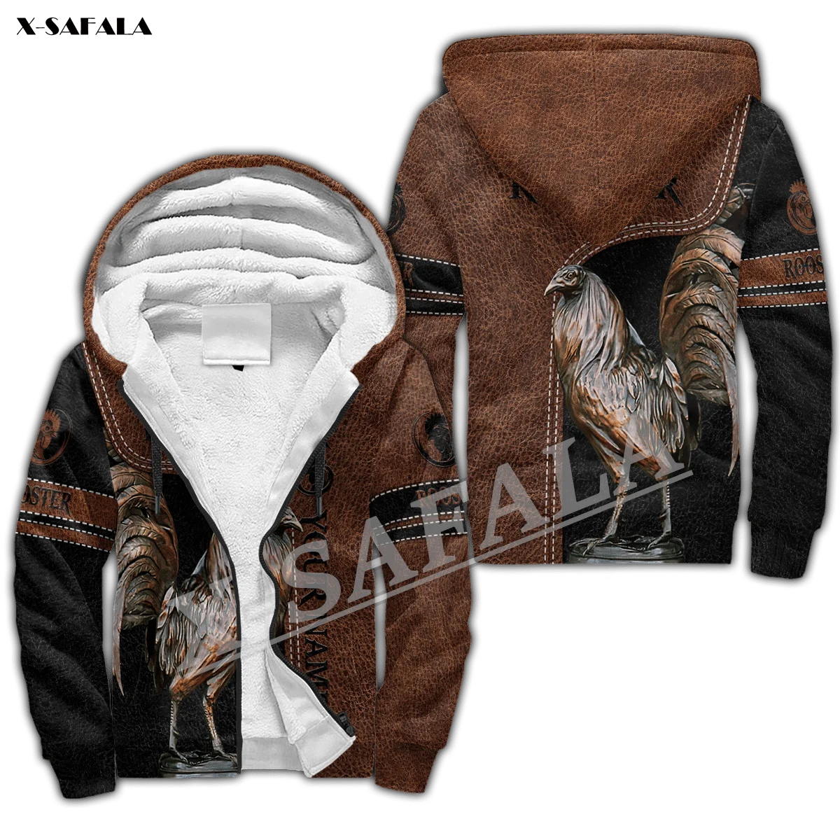 

Personalized Rooster 3D Print Men Warm Thick Fleece Zipper Hoodie Jacket Windproof Pullover Coat Hooded Outwear US Size Winter