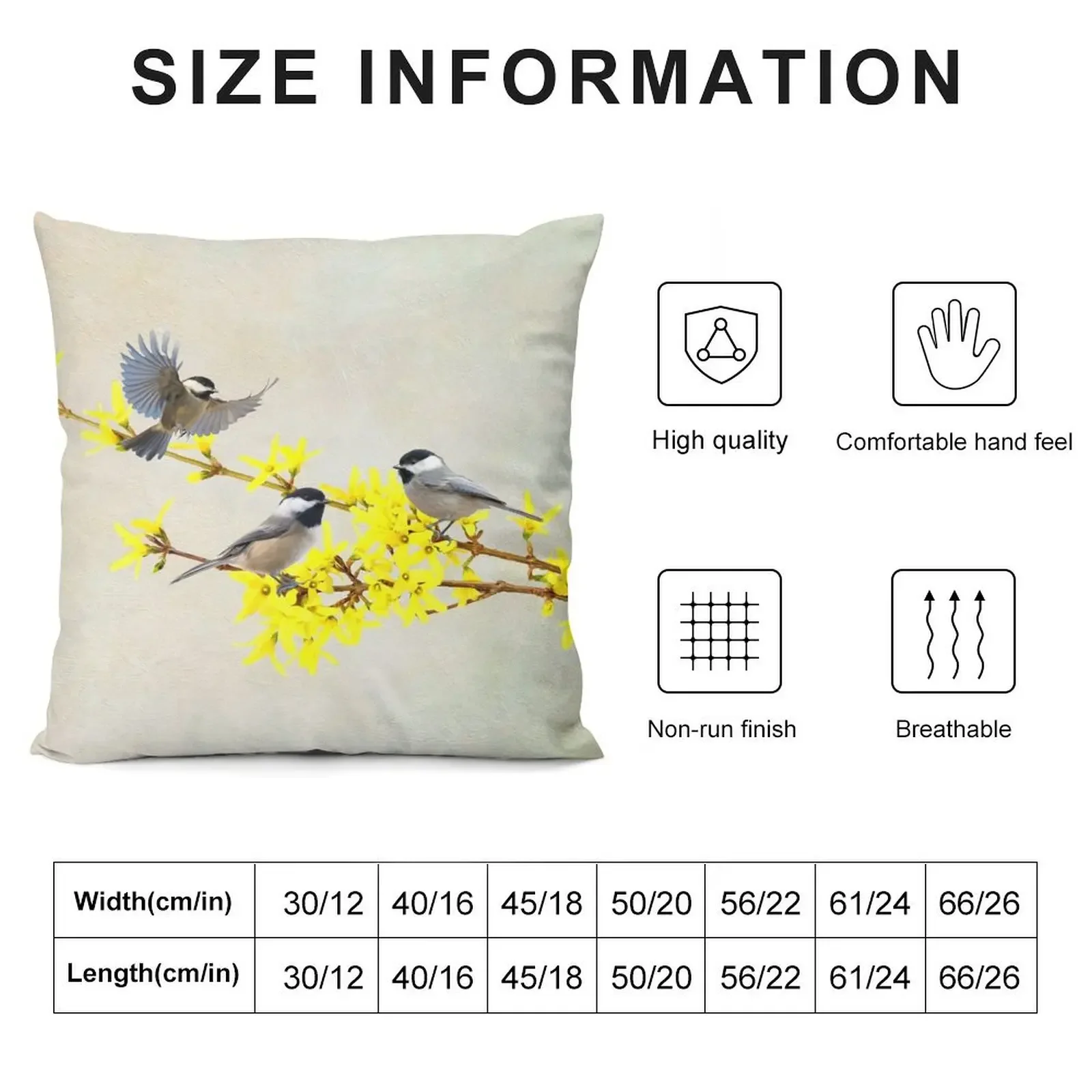 Фото Декоративная подушка Chickadees and Forsythia, чехлы для диванных подушек, декоративные подушки для гостиной, диванные подушки, подушка №3