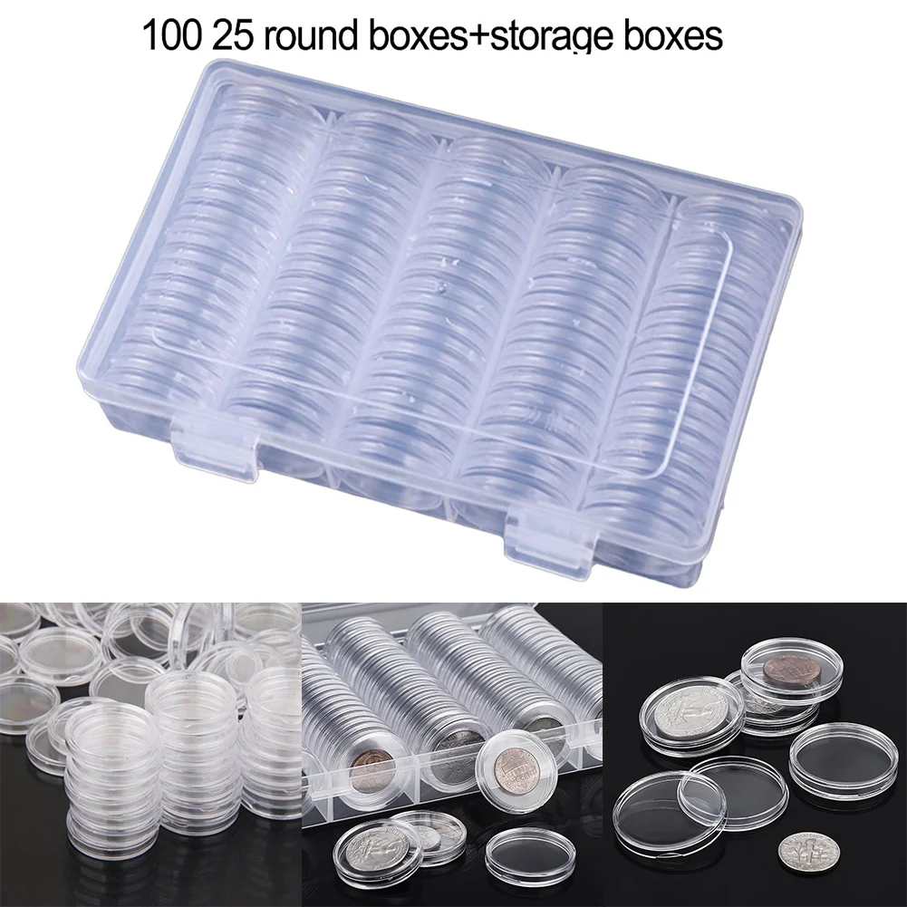 

100pcs 25/27mm Round Coin Capsule Holder Box Container Commemorative Coin Capsules Medal Storage Box Collection Box Case