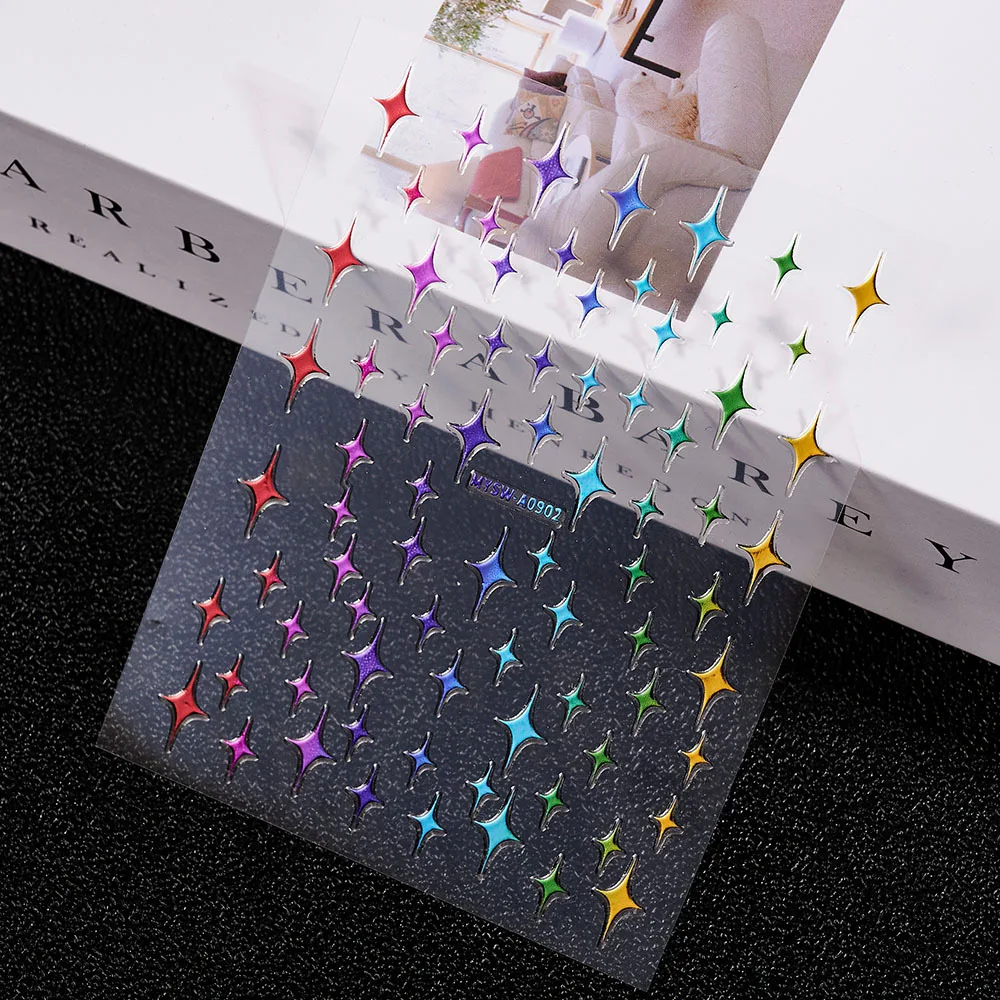

New Hot Selling 9-Color Four Cornered Star Nail Sticker DIY Plastic Laser Stamping Colorful Star Shine Nail Sticker Decoration