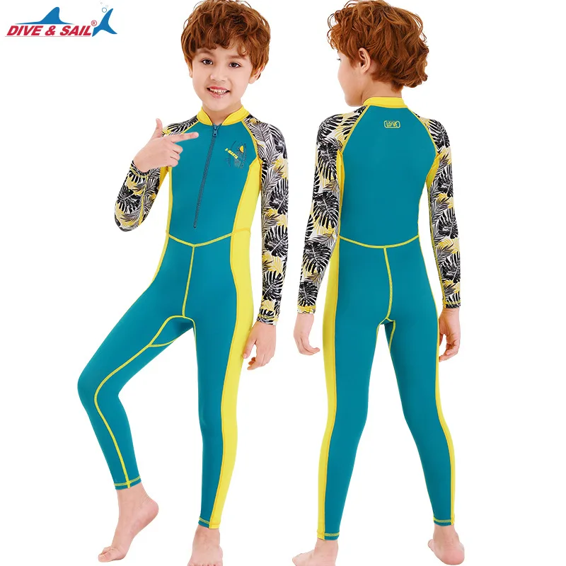 Children's Swimsuit Boys' One-piece Long Sleeved Sunscreen Swimsuit Students Swimming Training Snorkeling Surfing Jellyfish Suit