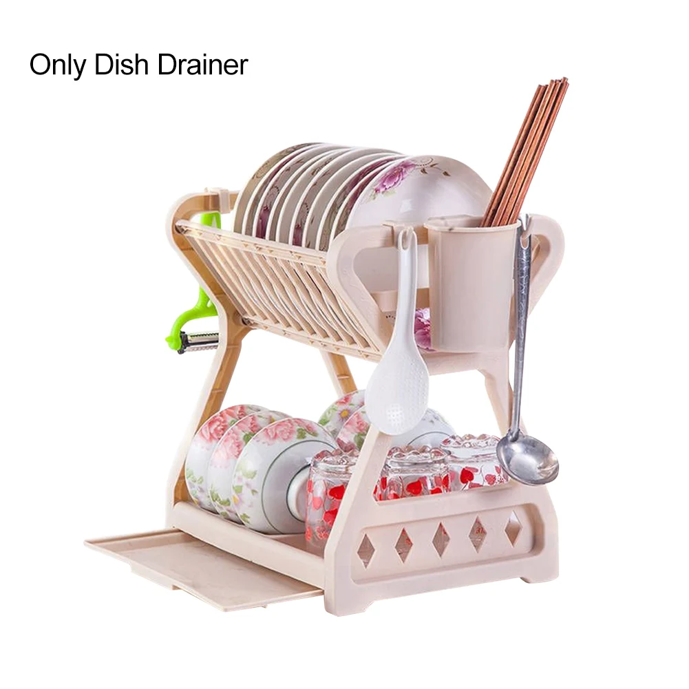 

Сушилка для посуды, сверхпрочный поддон для еды, бытовая кухонная сушилка, 2 уровня, с крючком и держателем для палочек