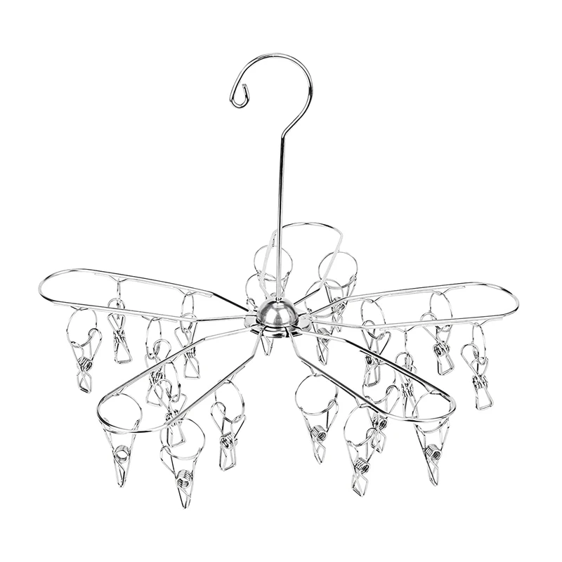 

Складная вешалка для сушки одежды из нержавеющей стали, сушилка для белья с 20 зажимами, вешалка для полотенец, носков, бюстгальтеров, шляп, п...