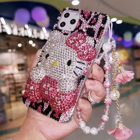 

Hello Kitty for Phone Cases For iPhone 13 12 11 Pro Max Mini XR XS MAX 8 X 7 SE 2022 rhinestone cartoon