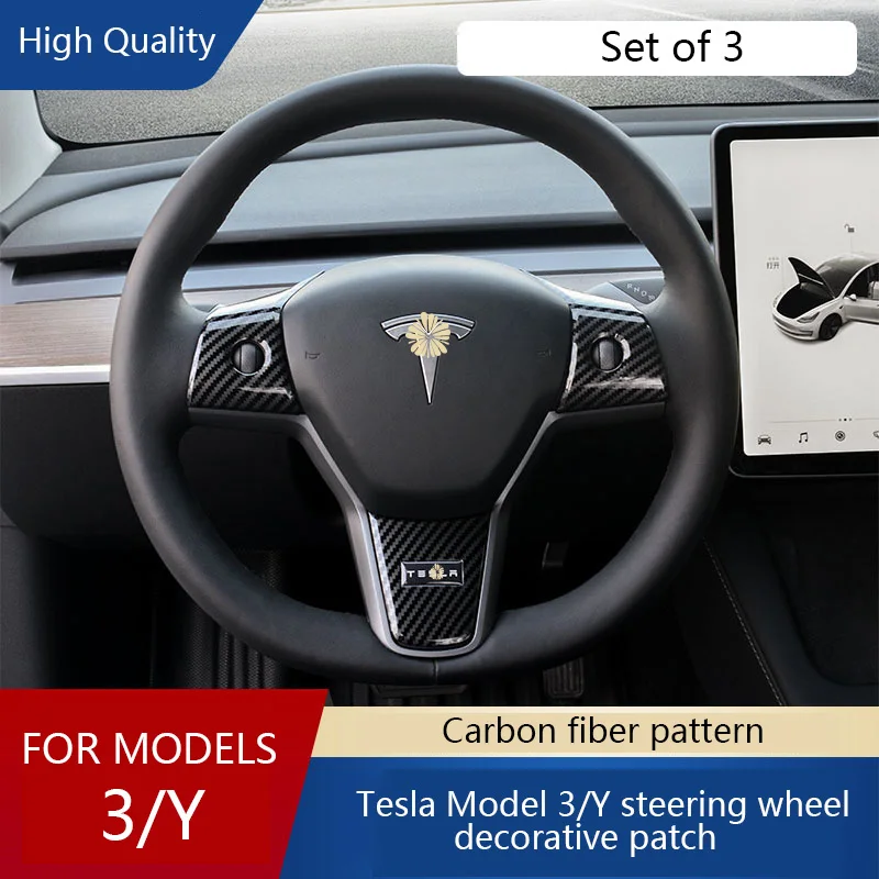

Steering Wheel Patch Decoration Cover For Tesla Model 3 Model Y Auto ABS Carbon Fiber Car Interior Accessories Protective Cover