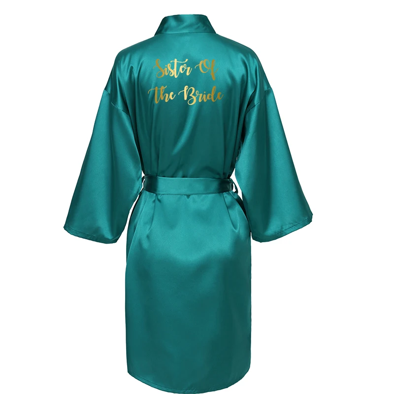 Silk Satin Robe Bride Robe Bridesmaid Robes Women Wedding Robes Bridal Robe Sleepwear Dressing Bathrobe Green Gold Text