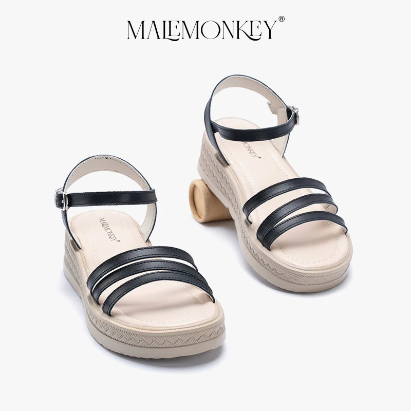 MALEMONKEY Wedge Sandals Women Split leather 2023 Summer Outdoor Platform Sandals Open Toe Holiday Dress Female Shoes Handmade