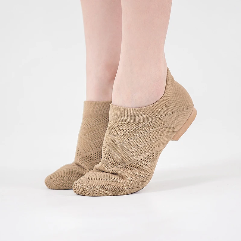 New Knitted Jazz Shoes Stretch Tan Black Adult Dance Sneakers Light Weight Slip On Sports Boot Breathable Lyrical Modern Booties