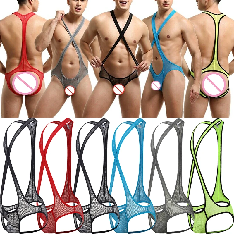 YUFEIDA Men's Sexy Bodysuits Backless Hollow Out Exotic Lingerie Fetish Costumes Open Butt Bottom Body Shaper Jumpsuit Underwear