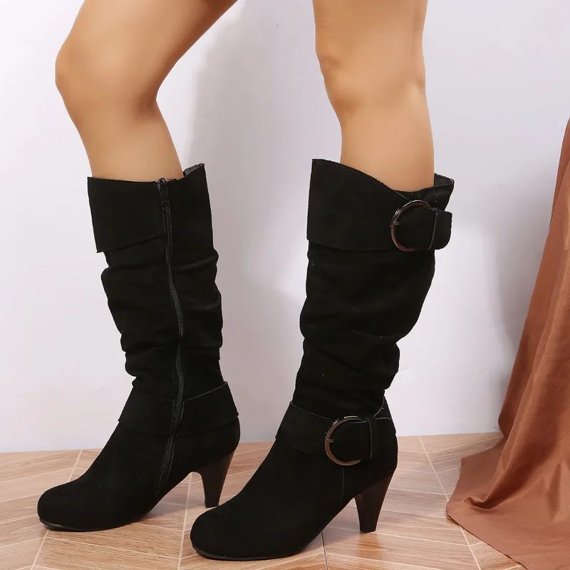 Plus Size 43 2023 Knee High Boots Women's Fall Artificial Suede Fashion Pointed High Heels Women's Shoes Winter