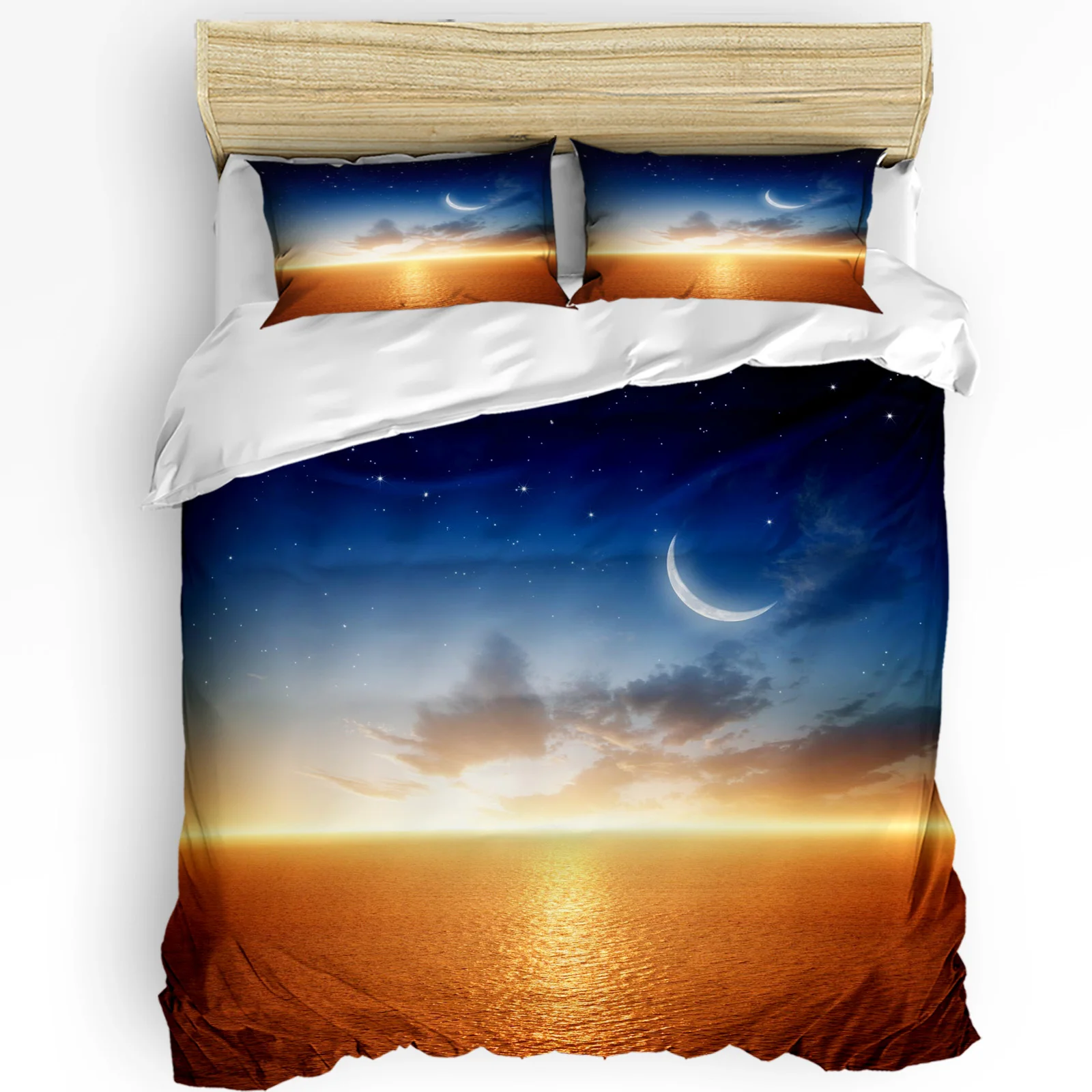 

Sea Sunset Moon Stars Printed Comfort Duvet Cover Pillow Case Home Textile Quilt Cover Boy Kid Teen Girl Luxury 3pcs Bedding Set