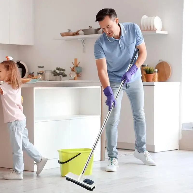 Щетка для чистки пола 2 в 1 с регулируемой длинной ручкой и жесткой щетиной