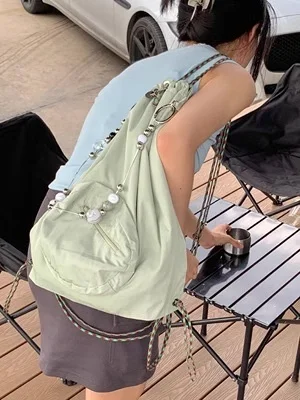 

Модный женский нейлоновый рюкзак на шнурке с бусинами и цепочкой, модная Корейская сумка на плечо, женский летний дорожный рюкзак 10000 K