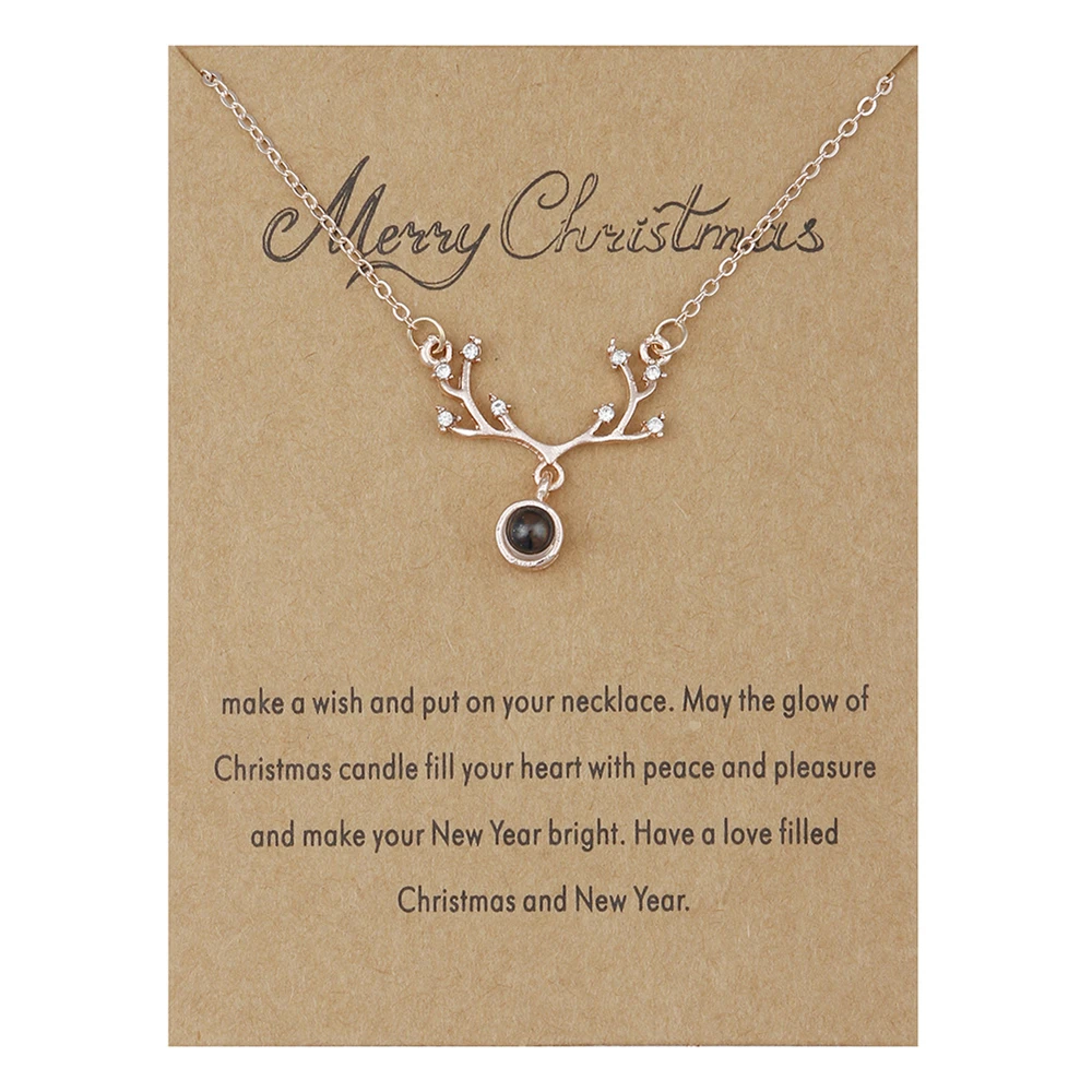 

Merry Christmas 100 Languages I Love You Elk Pendant Necklaces For Women Men Chain Choker Friendship Birthday Jewelry With Card