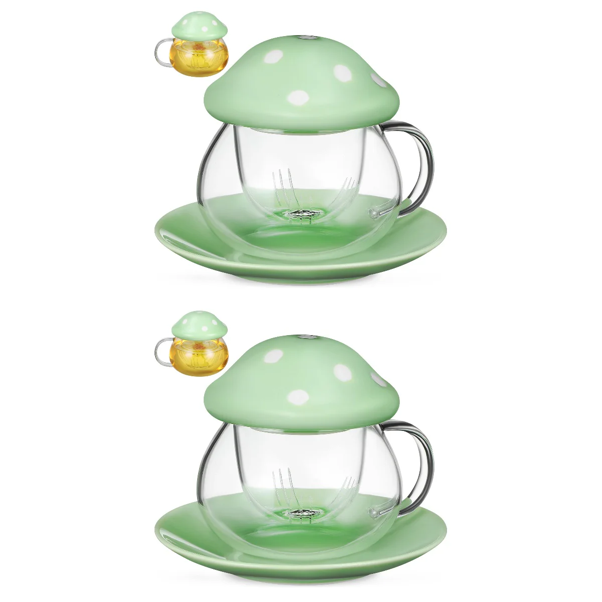 

2 pcs Office Mushroom Home Glass Tea Mug with Strainer Lid and Coaster Tea Cup with Infuser Cup Lid and Coaster