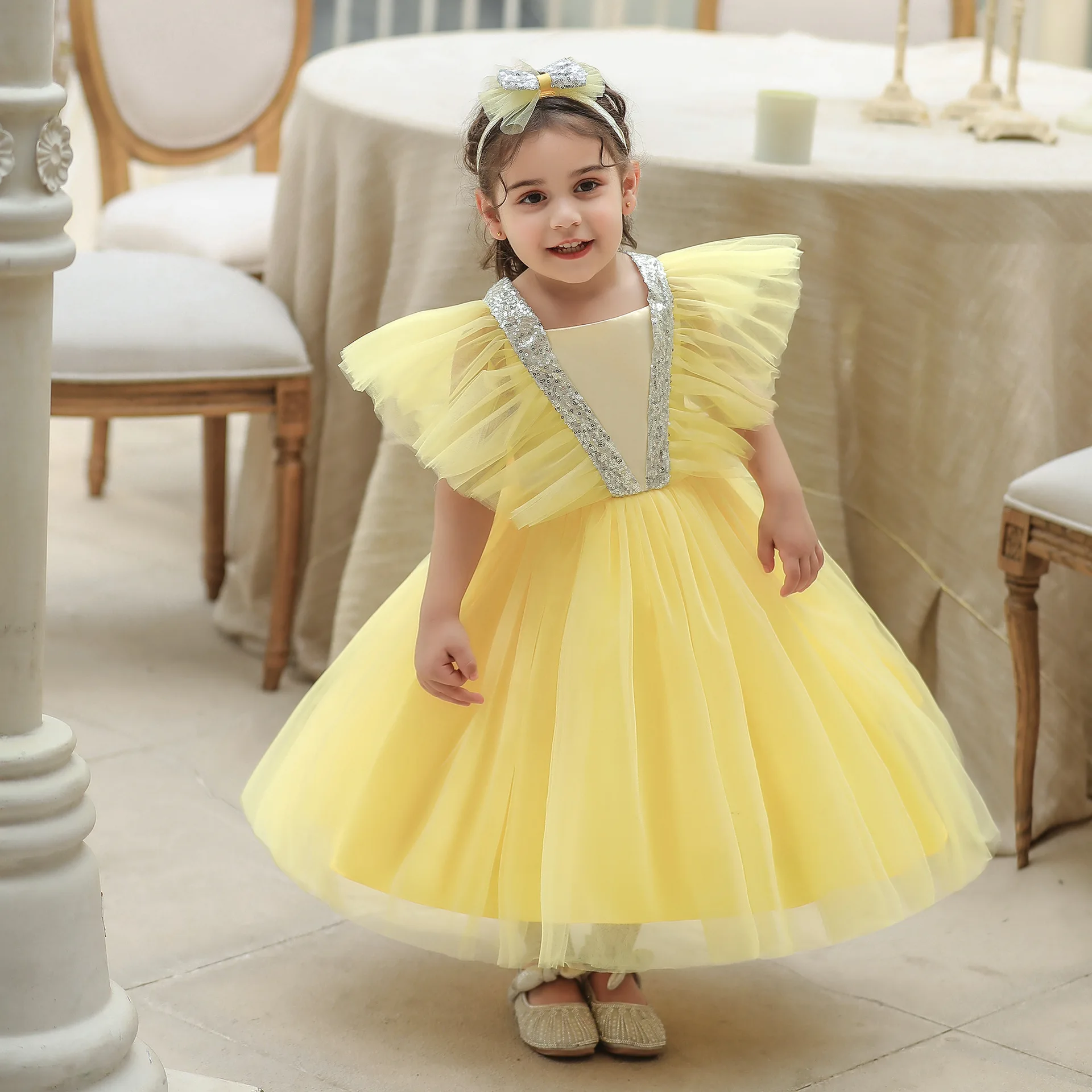 

Toddler Girl's Summer Dress Stereoscopic Puff Sleeve Dress Princess Dress Girl Baby Birthday Mesh Dress 1st Birthday Party Dress