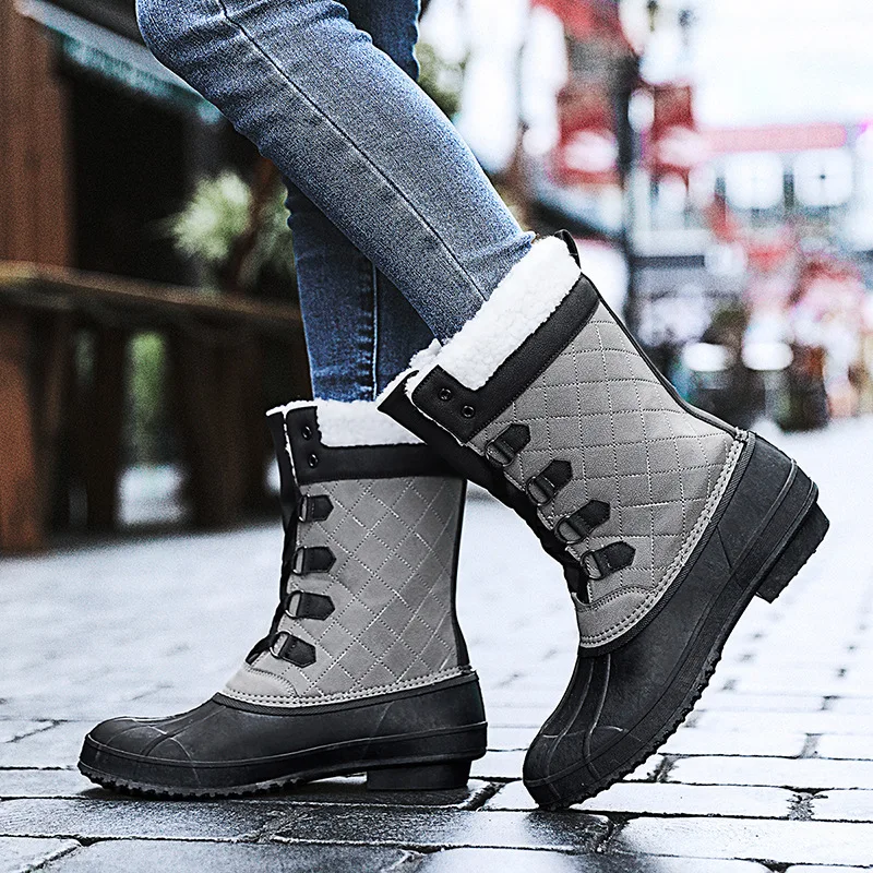 Winter Snow Boots Women 2022 Mid-Calf Size 36-42 Beige Platform Boots Non-slip Female Shoes Warm Lace-up Booties Shoes