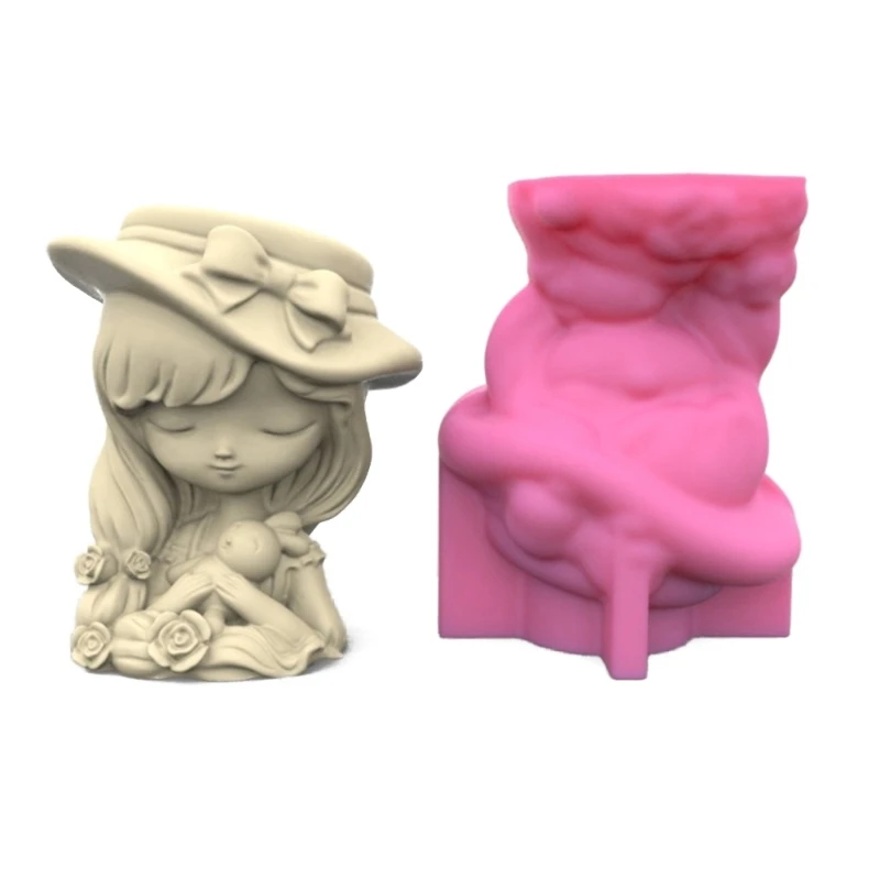 

Cute Girls Pen Holder Flower Pot Silicone Molds Epoxy Resin Molds Table Ornament Mould Plaster Making Tool Easy to Clean