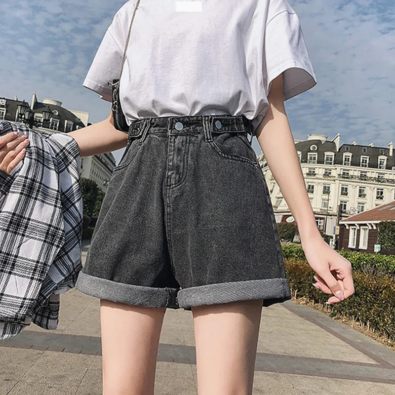 

Summer Shorts Women Jeans High Waist Button Wigh Leg Jeans Shorts Casual Female Loose Fit Blue Denim Shorts Y2k Vintage Pants