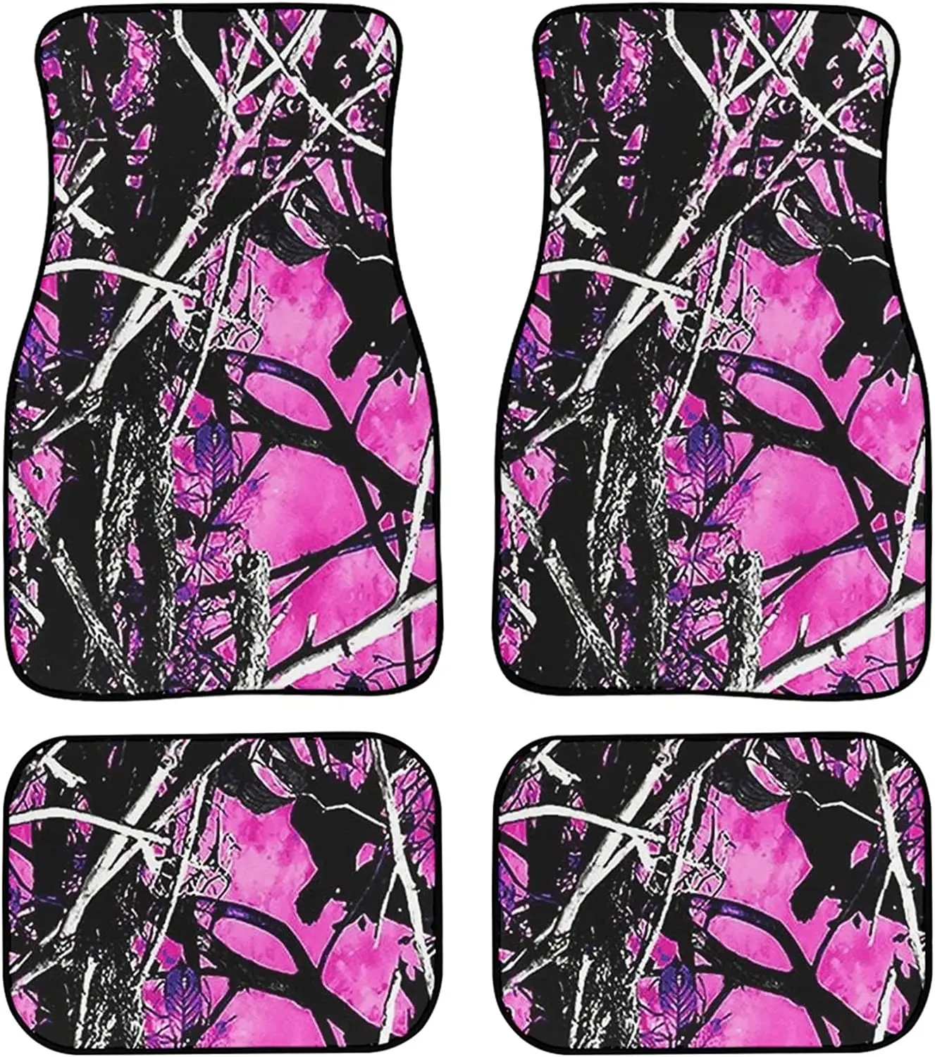 

DISNIMO Camouflage 4 Piece All Weather Waterproof Rubber Car Floor Mats - Fit Most Car Truck SUV, Heavy Duty Camo Trees Pink Car